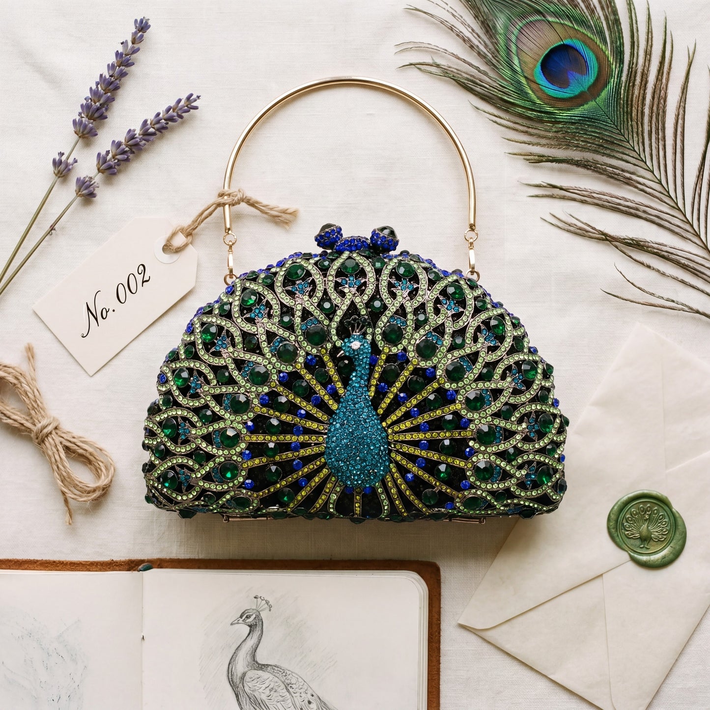 The Pavone — Crystal Peacock Evening Clutch
